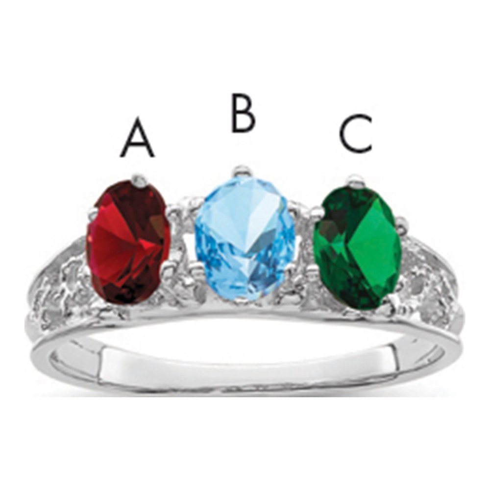 14K White Gold 3-Stone Family Ring