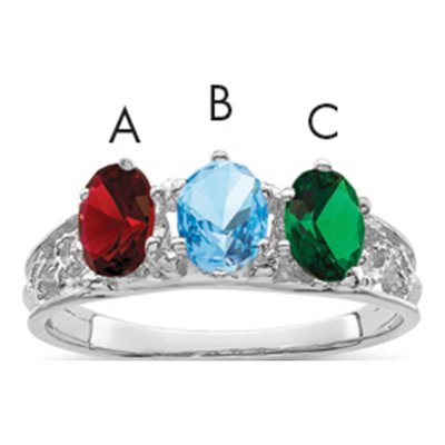 14K White Gold 3-Stone Family Ring