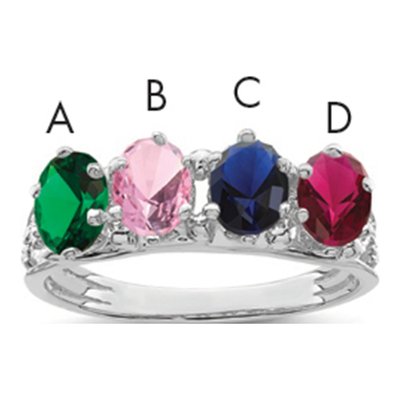 14K White Gold 4-Stone Family Ring