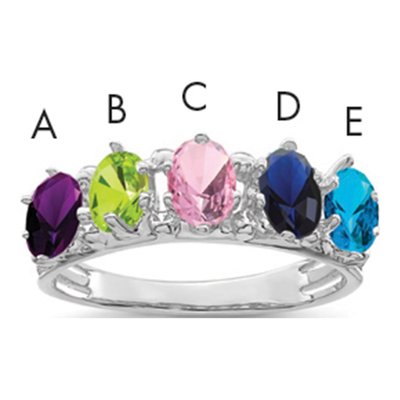 14K White Gold 5-Stone Family Ring