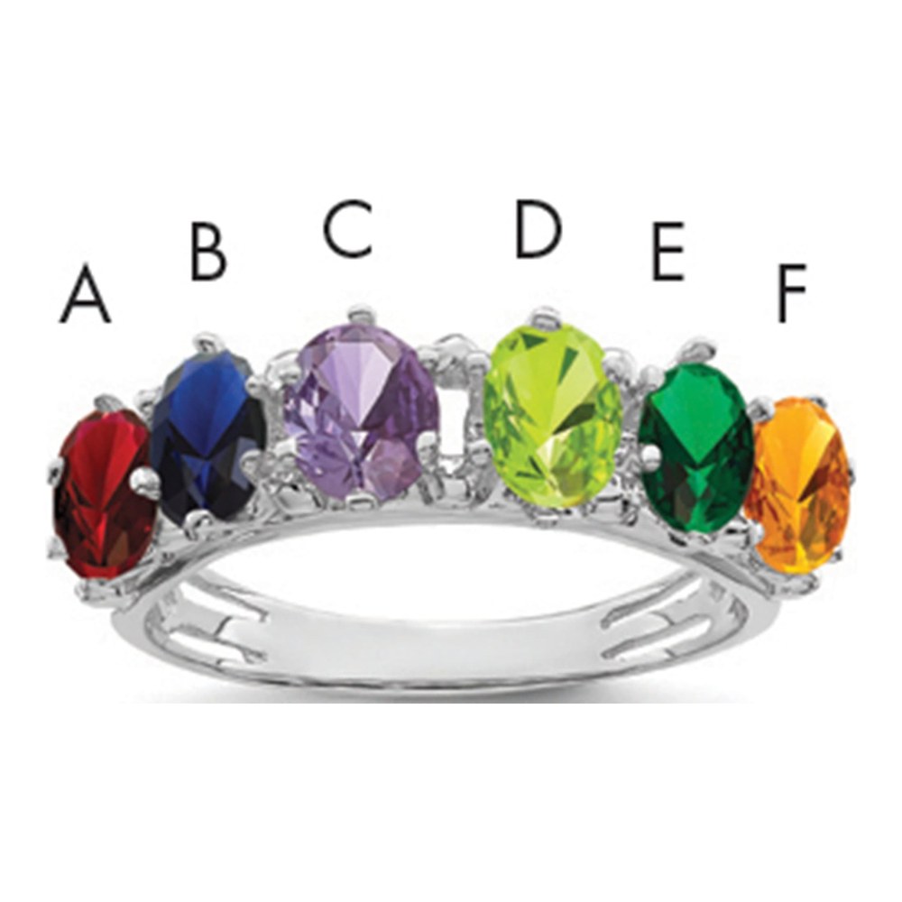 14K White Gold 6-Stone Family Ring