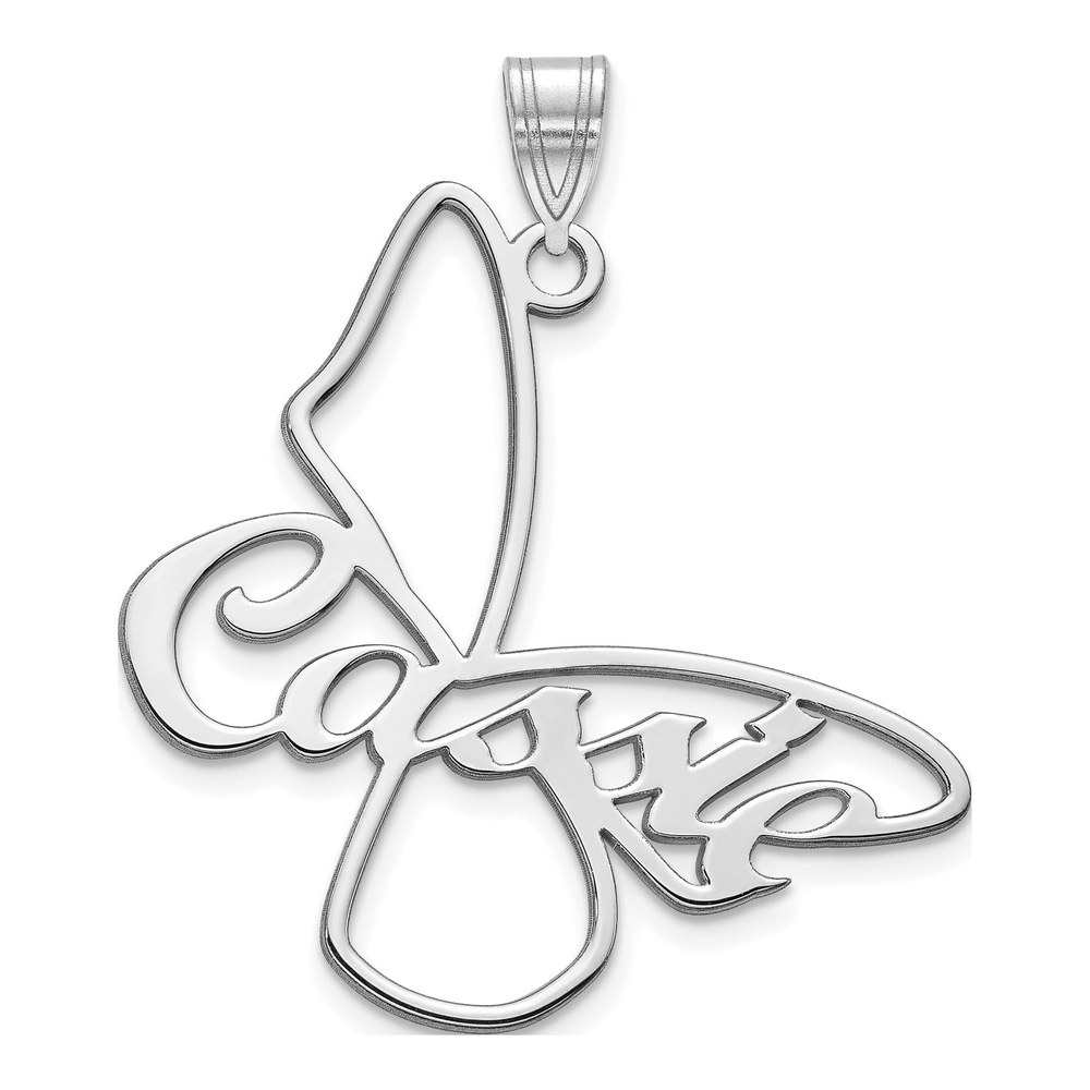 14K White Gold Rhodium-Plated Large Butterfly With Name Pendant