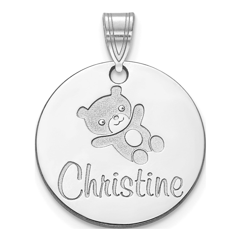 14K White Gold Rhodium-Plated Small Customized Round Pendant
