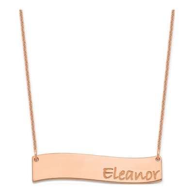 14K Rose Gold Curved Bar Name Necklace