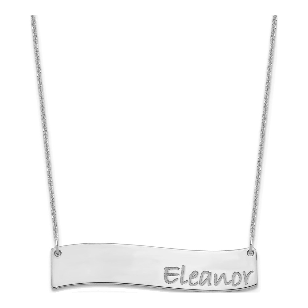 14K White Gold 18 Inch Medium Bradley Hand Curved Bar Necklace with Lobster Clasp