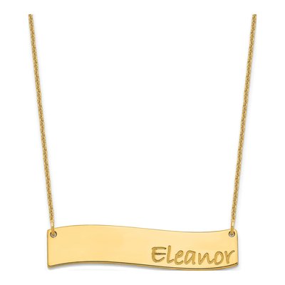 14K Yellow Gold Personalized Curved Bar Necklace