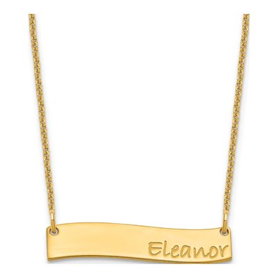 14K Yellow Gold Personalized Curved Bar Necklace