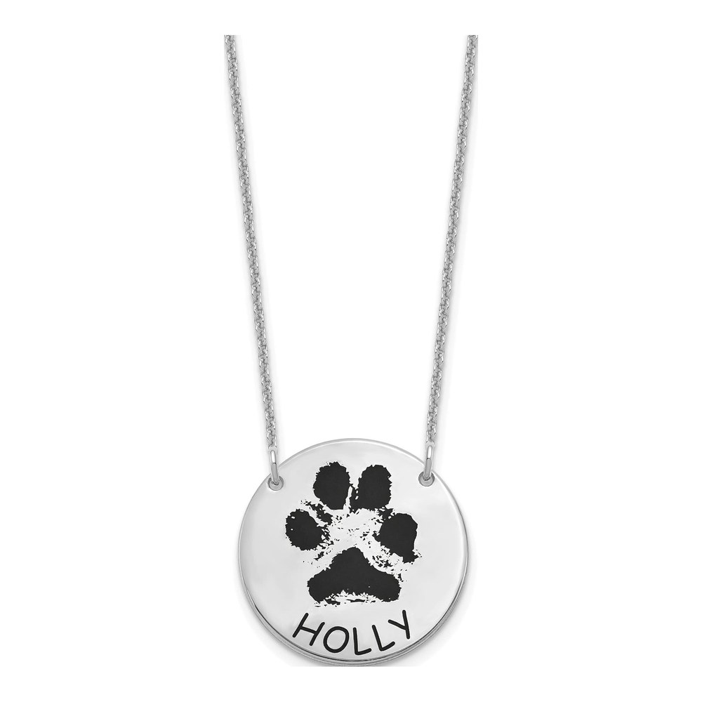 14K White Gold Epoxy Paw Print Necklace