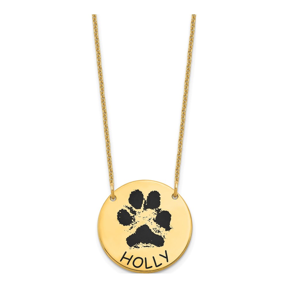 14K Yellow Gold Epoxy Paw Print Necklace