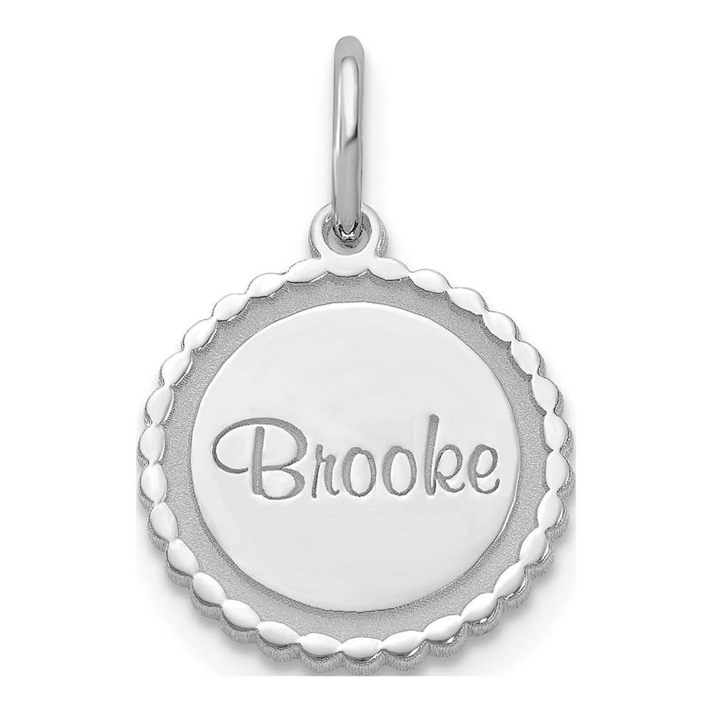 14K White Gold Rhodium-Plated Scalloped Disc With Name Charm Pendant