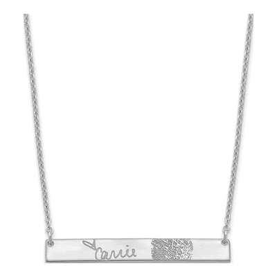 Sterling Silver Personalized Signature Fingerprint Bar Necklace