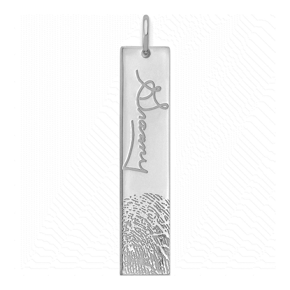 14K White Gold Rhodium-Plated Signature And Fingerprint Charm Pendant