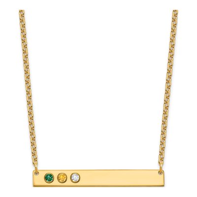 Ss/Gold Plated Sterling Silver/Gold-Plated 3 Birthstone Large Bar Necklace
