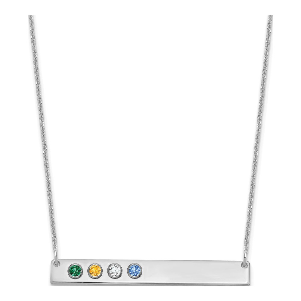 14K White Gold 38.25 Inchw 4 Birthstone With 18K Rhodium Plated Bezels Large Bar Necklace