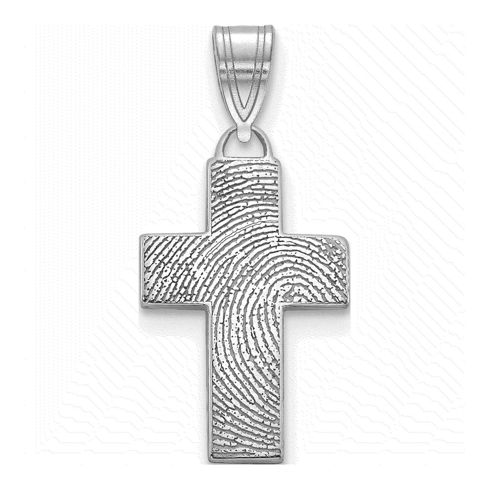 Sterling Silver/rhodium-Plated Small Cross Fingerprint Pendant