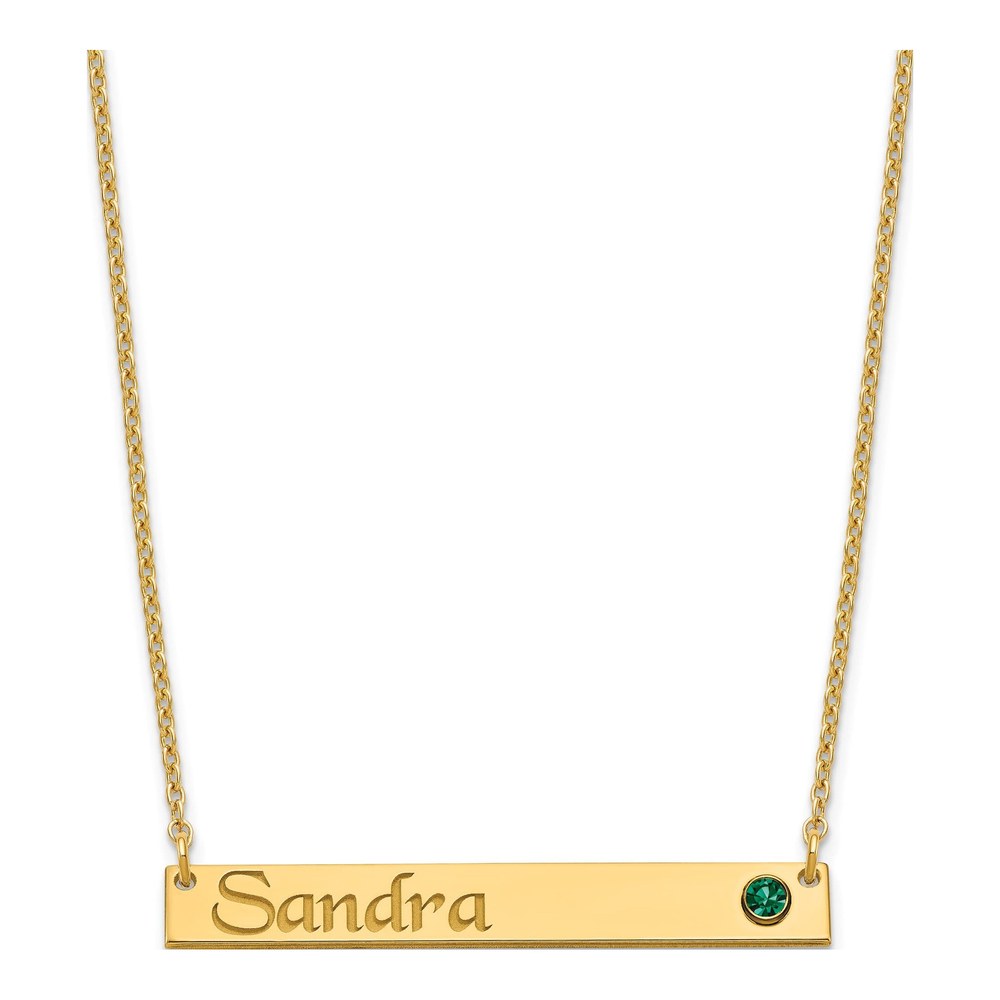 Gold-Plated Sterling Silver Crystal Personalized Bar Birthstone Necklace