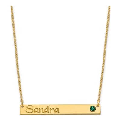 Gold-Plated Sterling Silver Crystal Personalized Bar Birthstone Necklace