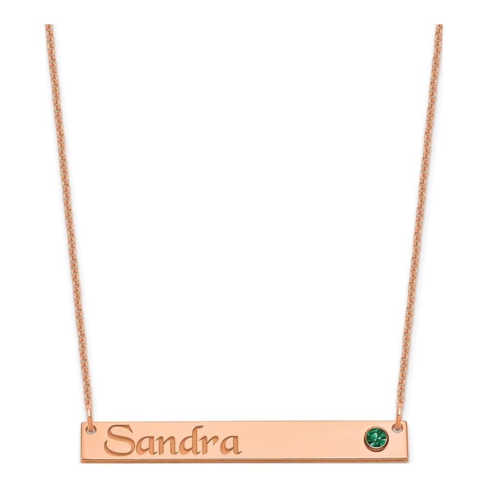 14K Rose Gold Crystal Personalized Bar Birthstone Necklace