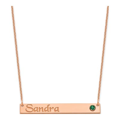 14K Rose Gold Crystal Personalized Bar Birthstone Necklace