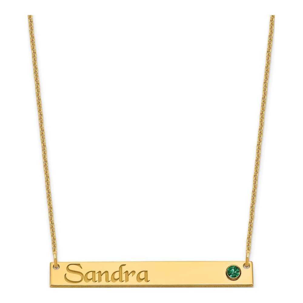 14K Yellow Gold Crystal Personalized Bar Birthstone Necklace