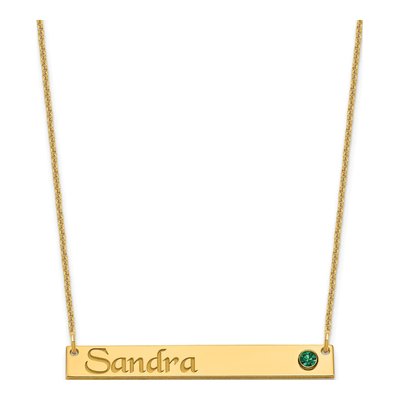 14K Yellow Gold Crystal Personalized Bar Birthstone Necklace