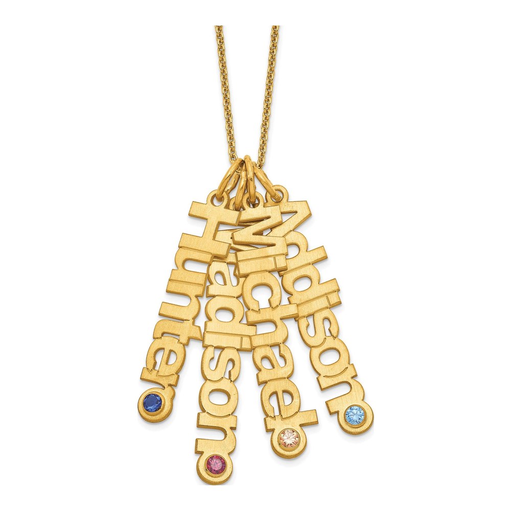 14K Yellow Gold Satin 4 Names Birthstone With 14K Bezel Necklace