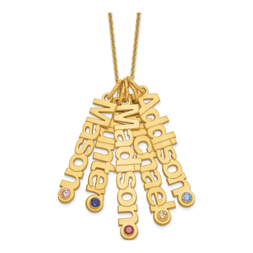 14K Yellow Gold Satin 5 Names Birthstone With 14K Bezel Necklace