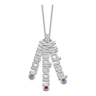 14K White Gold 3-Names Birthstone Pendant