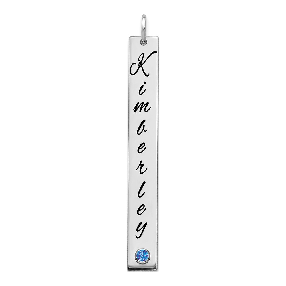 Sterling Silver/rhod-Pltd Lg Epoxy Name With Sterling Silver Bezel Bar Charm Pendant
