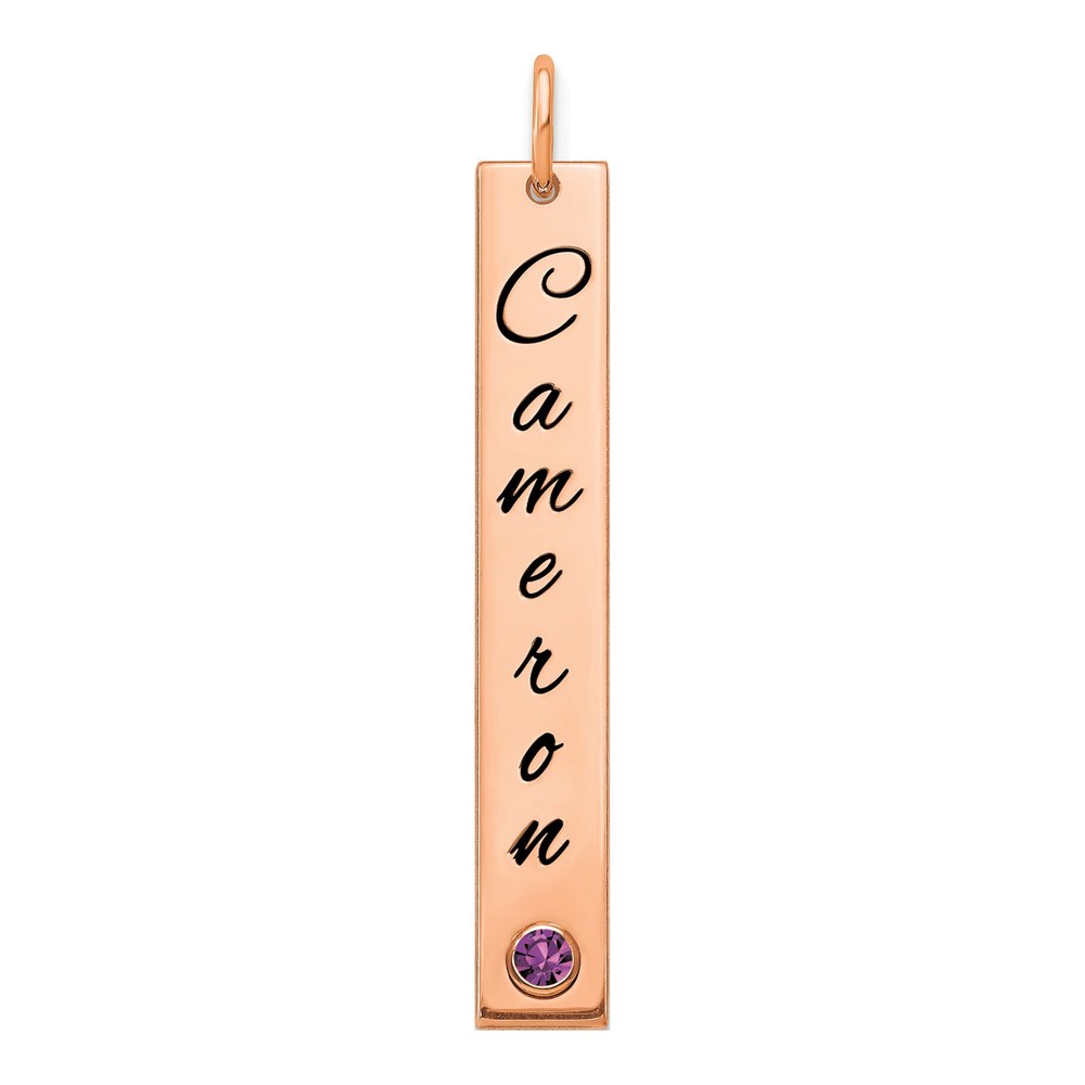 14K Rose Gold Med Epoxy Name With 14K Bezel Bs Bar Charm Pendant
