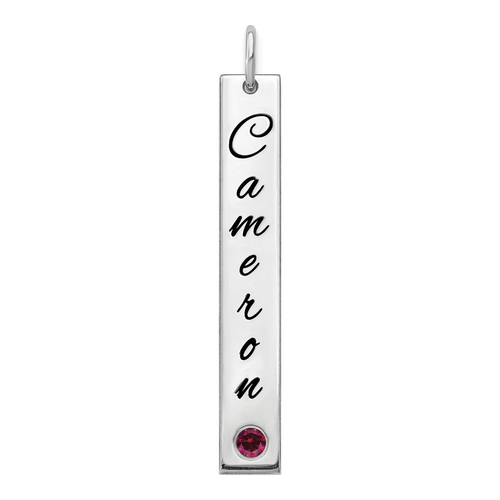 14K Wg Med Epoxy Name With 14K Rhod-Pld Bezel Bs Bar Charm Pendant
