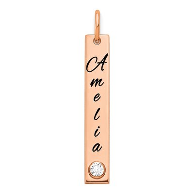 14K Rose Gold Crystal Personalized Name Bar Charm