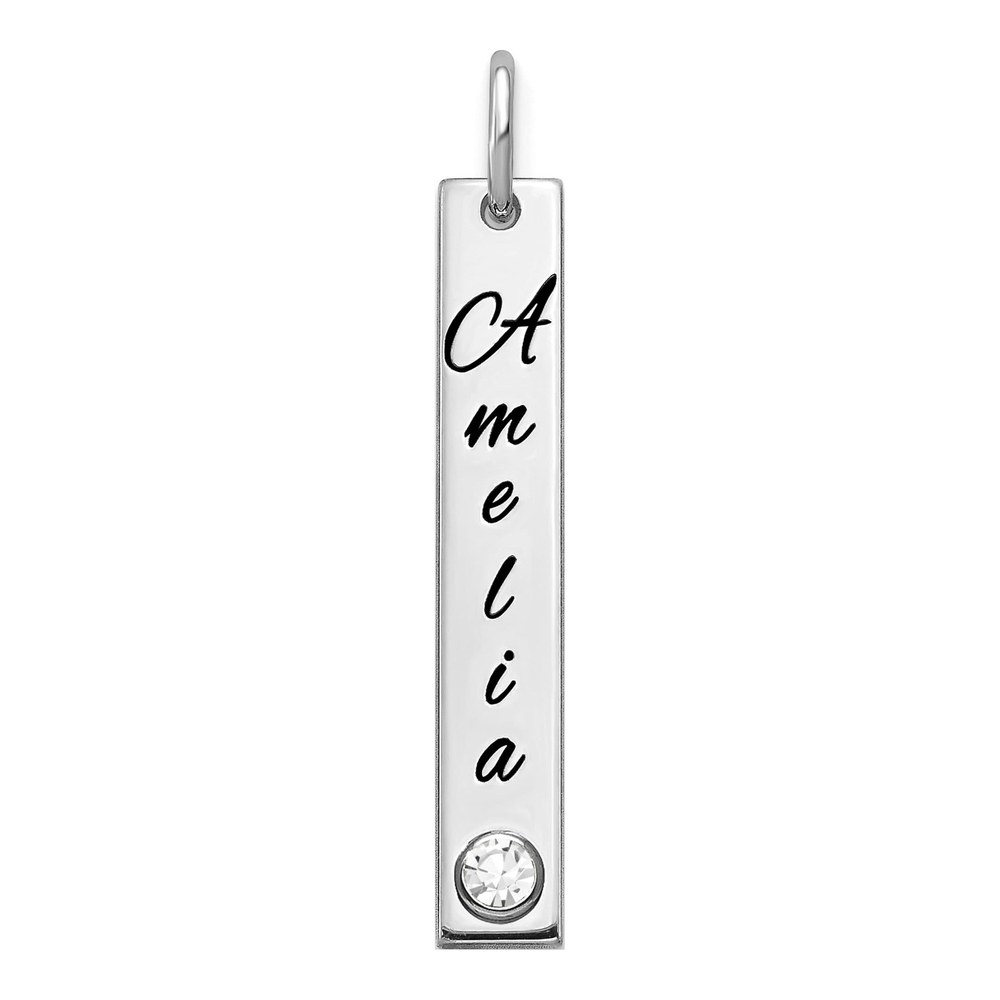 Sterling Silver/rhod-Pltd Small Epoxy Name With 14K Bezel Bar Charm Pendant