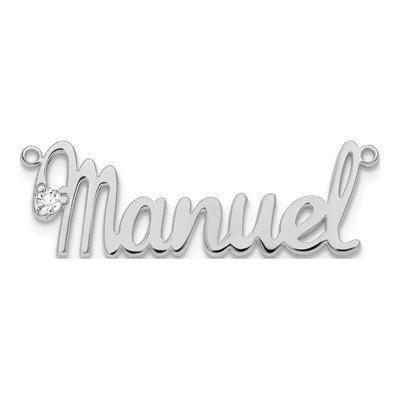 14K White Gold Personalized Birthstone Name Plate Pendant