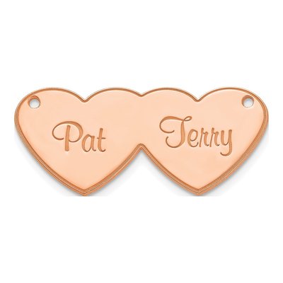 14K Rose Gold Personalized Double Heart Name Plate Pendant
