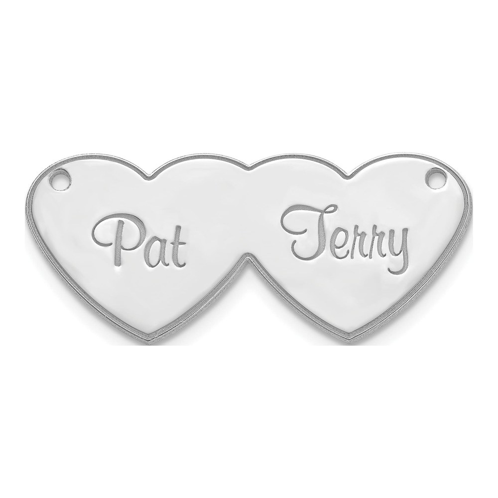 14K White Gold Rhodium-Plated Double Heart Name Plate