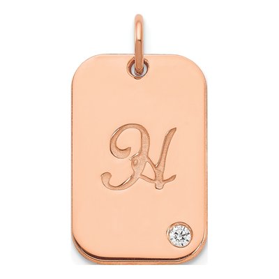 Rose Gold-Plated Sterling Silver Diamond Initial Dog Tag Charm