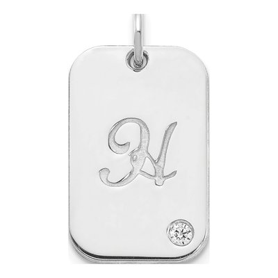 14K White Gold Diamond Initial Dog Tag Charm