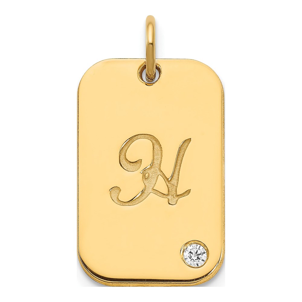 14K Yellow Gold Initial Dog Tag With 0ct Diamond Charm Pendant