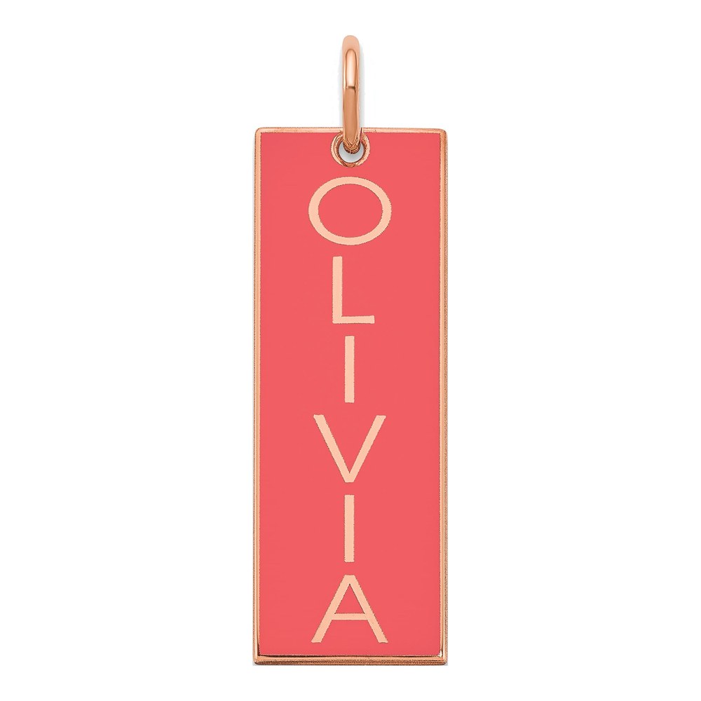 Sterling Silver/rose-Plated Large Enameled Name Bar Charm Pendant
