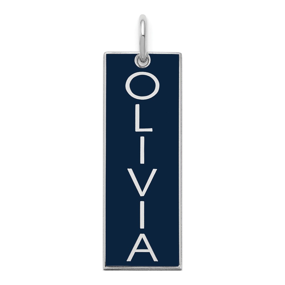 Sterling Silver/rhodium-Plated Large Enameled Name Bar Charm Pendant