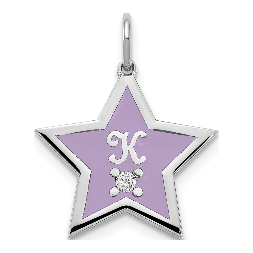 Sterling Silver/rhodium-Plated Initial Enameled Star With 0ct Diamond Charm Pendant