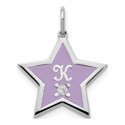 Sterling Silver Diamond Enamel Star Initial Charm