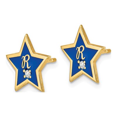 Gold-Plated Sterling Silver 1.5mm Round Diamond Personalized Star Initial Stud Earrings – view 2