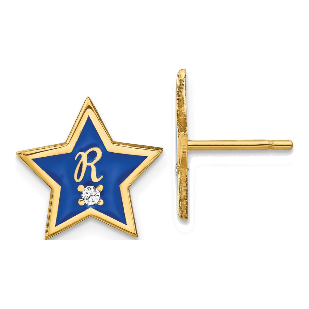 Gold-Plated Sterling Silver 1.5mm Round Diamond Personalized Star Initial Stud Earrings