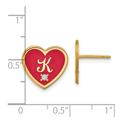 Gold-Plated Sterling Silver 1.5mm Round Diamond Personalized Initial Heart Stud Earrings – view 4