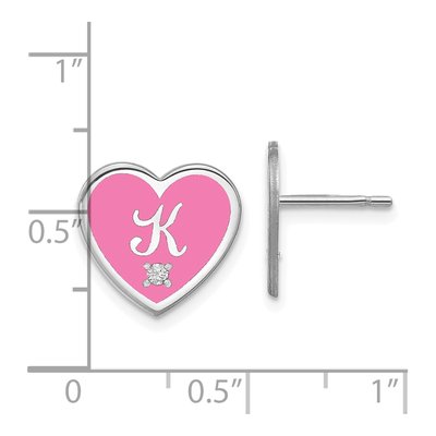 Sterling Silver 1.5mm Round Diamond Initial Heart Stud Earrings – view 2