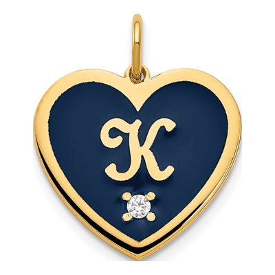 Gold-Plated Sterling Silver Diamond Personalized Heart Initial Charm
