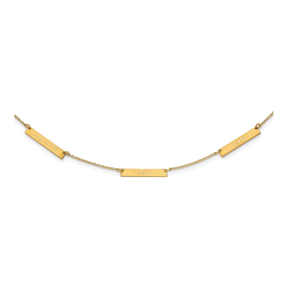 14K Yellow Gold 18 Inch Brushed 3 Station Necklace with Lobster Clasp