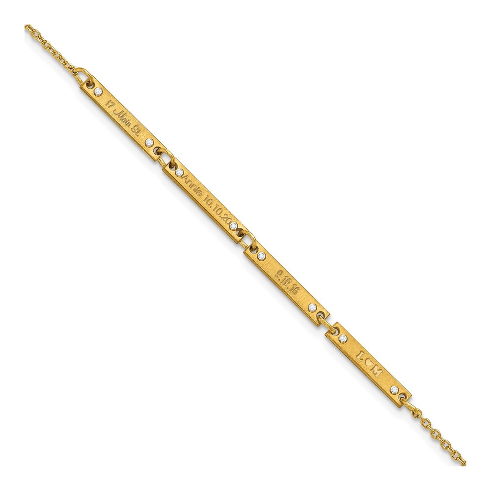14K Yellow Gold 7 Inch Brushed 4 Station With Diamonds Bracelet with Lobster Clasp